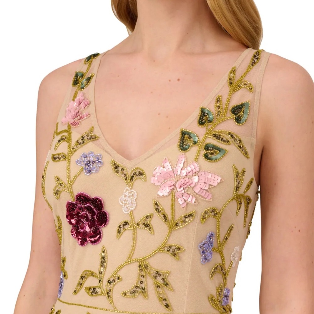 ADRIANNA PAPELL Beaded midi cocktail dress - worn only once!  Gorgeous!